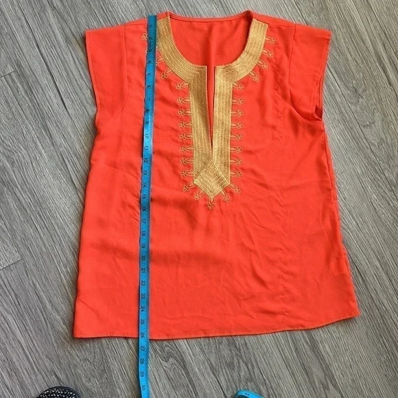 SHEIN Orange and Gold Boho Vneck Top Size M - Picture 10 of 10